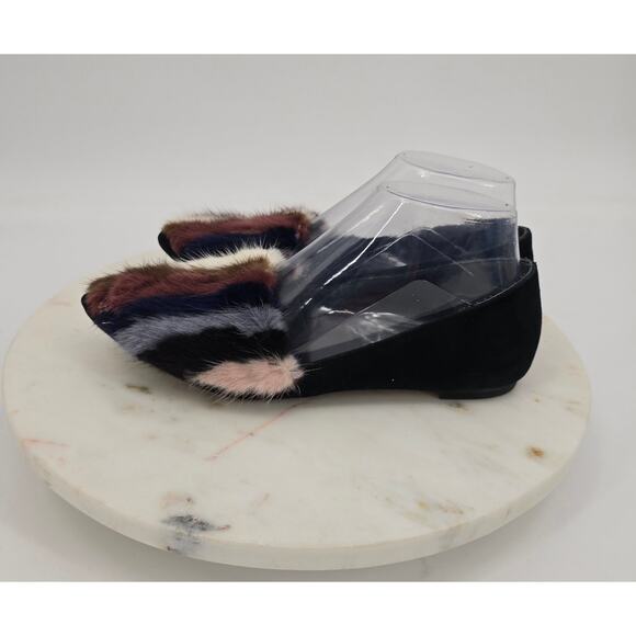 Rebecca Minkoff Amelie Black Suede Flats | Real Mink Fur Loafers - Picture 3 of 8